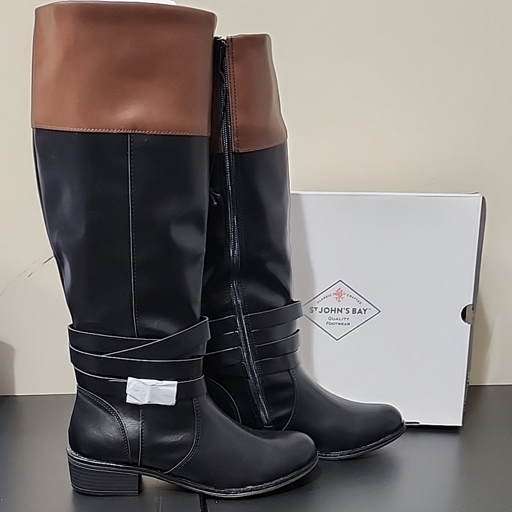 ***St. John's Bay Black and Tan Over the Knee Boots***